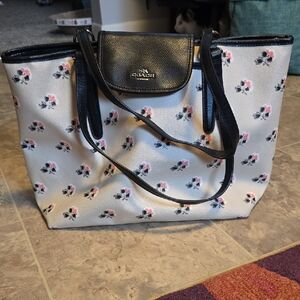 Coach Floral Tote Bag - Black, White, and Pink